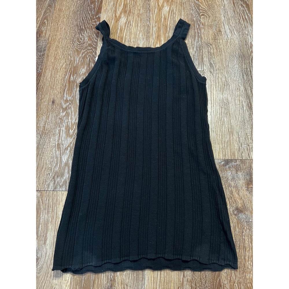 T by Alexander Wang Womens Tank Top Black L Ribbed Knit Scoop Neck Sleeveless - Picture 5 of 5